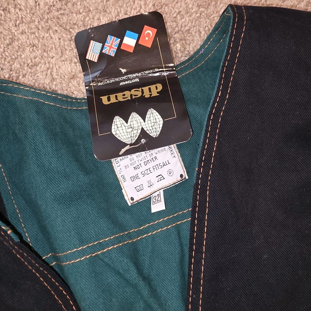 Nwt Vintage Disan Black And Green Denim Cargo Convertable Adjustable Vest OS‎ - Picture 8 of 8